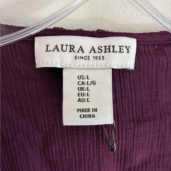 Laura Ashley Burgundy Ruffle V-Neck Blouse - Picture 2 of 5